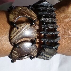 Rare Unique Coconut Shell Wood Bracelet From Brazil Moon Shaped New